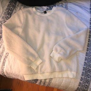 fuzzy white sweatshirt